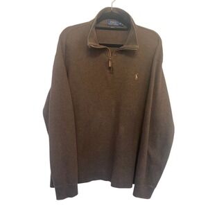 Polo Ralph Lauren Quarter Zip Pullover Sweater Brown Casual Mens XXL Coastal‎